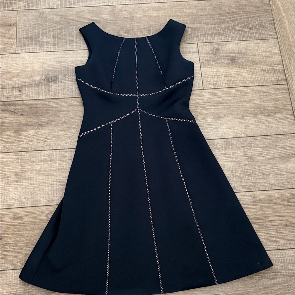 Classic Navy Fit-and-Flare Dress with Contrast Stitching